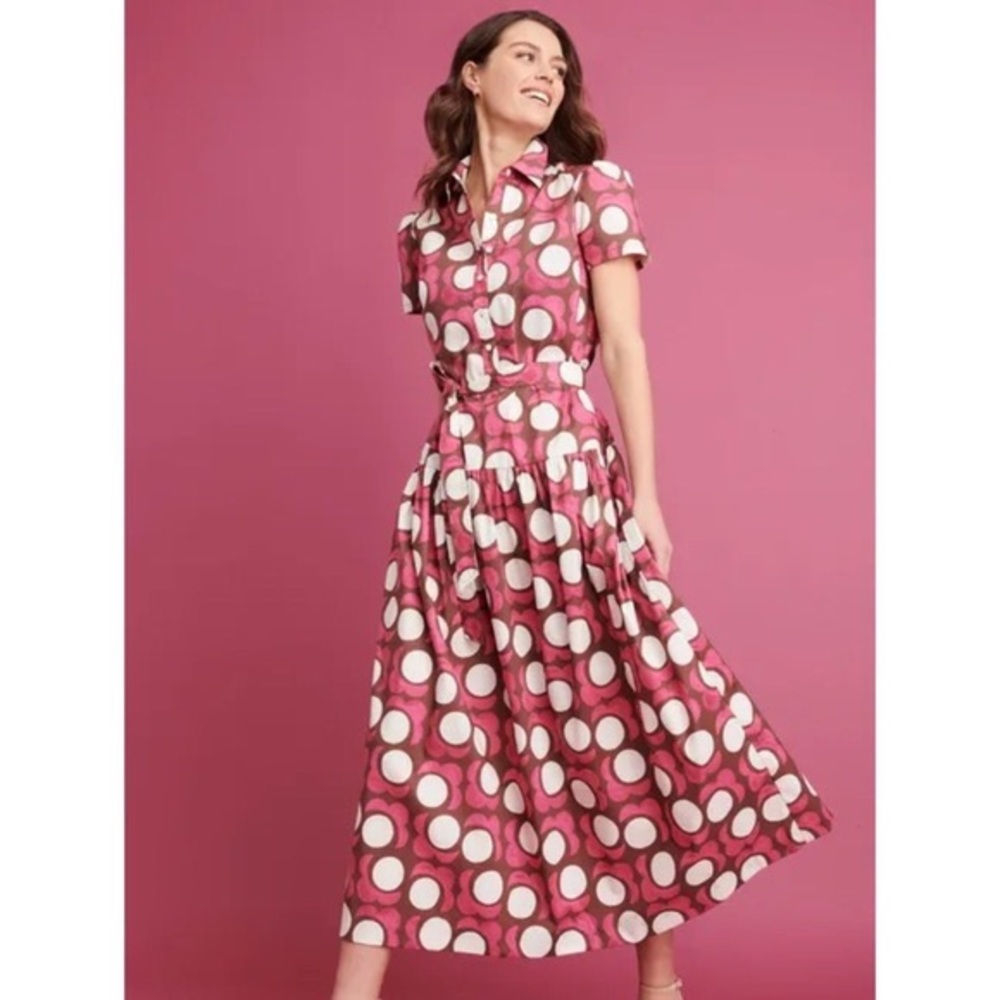 J. McLaughlin Pink Polka Dot Maxi Shirt Dress